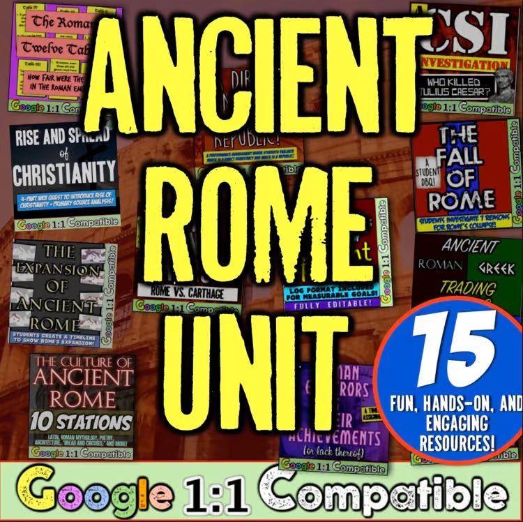 Ancient Rome World History Roman Empire Unit: Worksheets Projects Activities Map