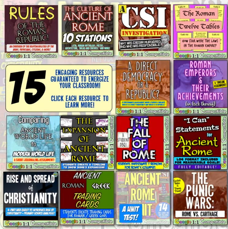 Ancient Rome World History Roman Empire Unit: Worksheets Projects Activities Map