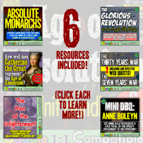 Age of Absolutism Enlightenment and Absolute Monarchs Unit Activities Worksheets