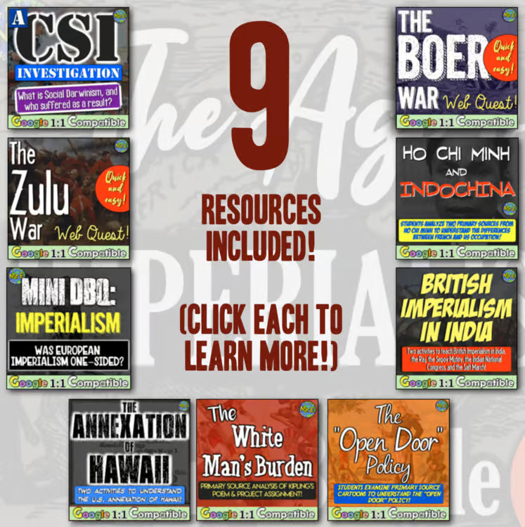 Imperialism Unit: Activities, Projects, Worksheets, Zulu Boer Wars, Darwinism