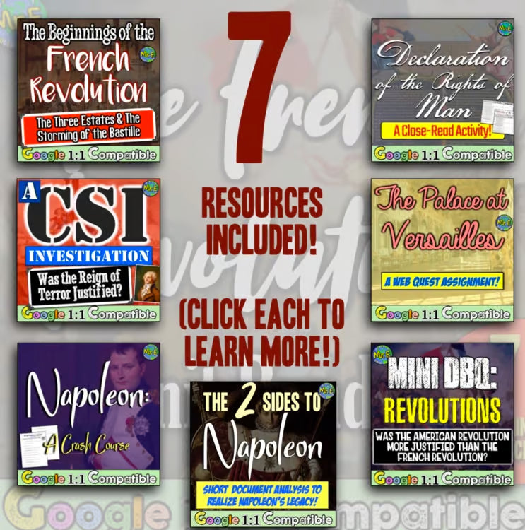 French Revolution Unit: Activities, Projects, Worksheets, Rise of Napoleon