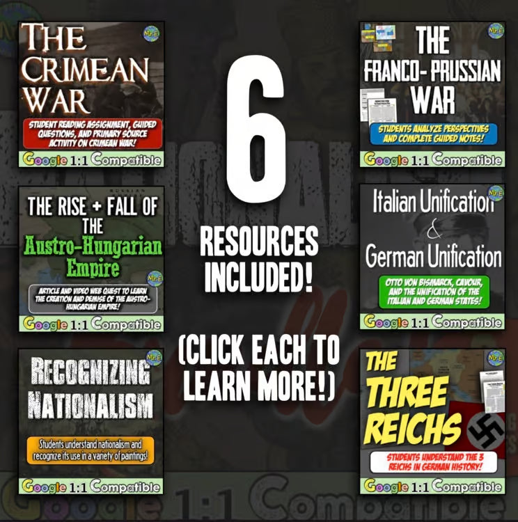 Nationalism Unit: Worksheets, Activities, Italy and Germany, European Conflict
