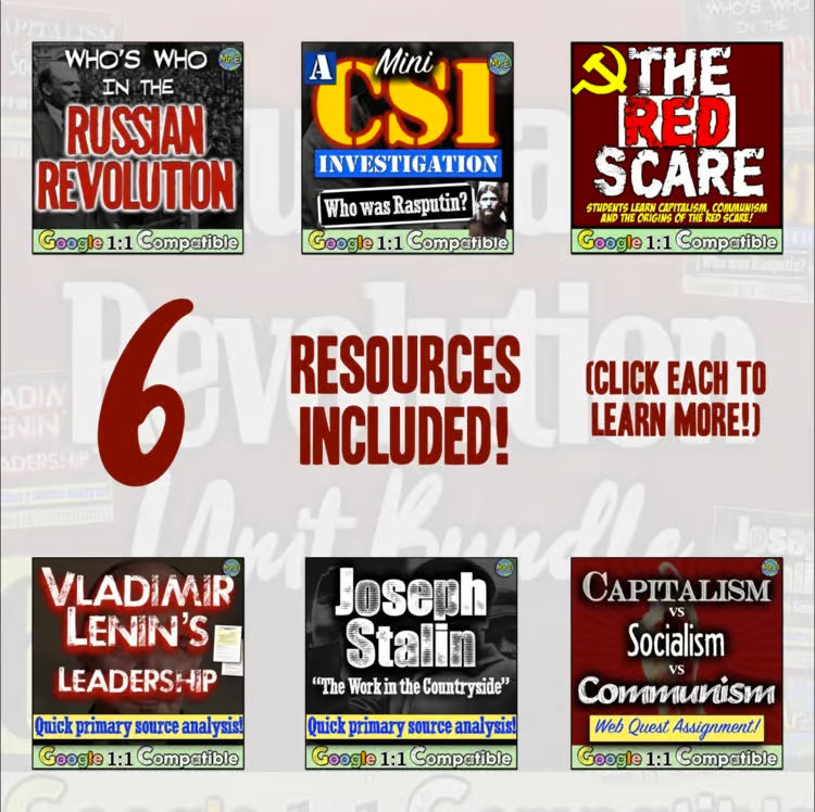 Russian Bolshevik Revolution Unit: Communism, Red Scare, Activities, Worksheets
