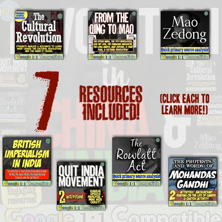 China and India Revolutions Unit: Map Zedong Gandhi Activities Worksheets