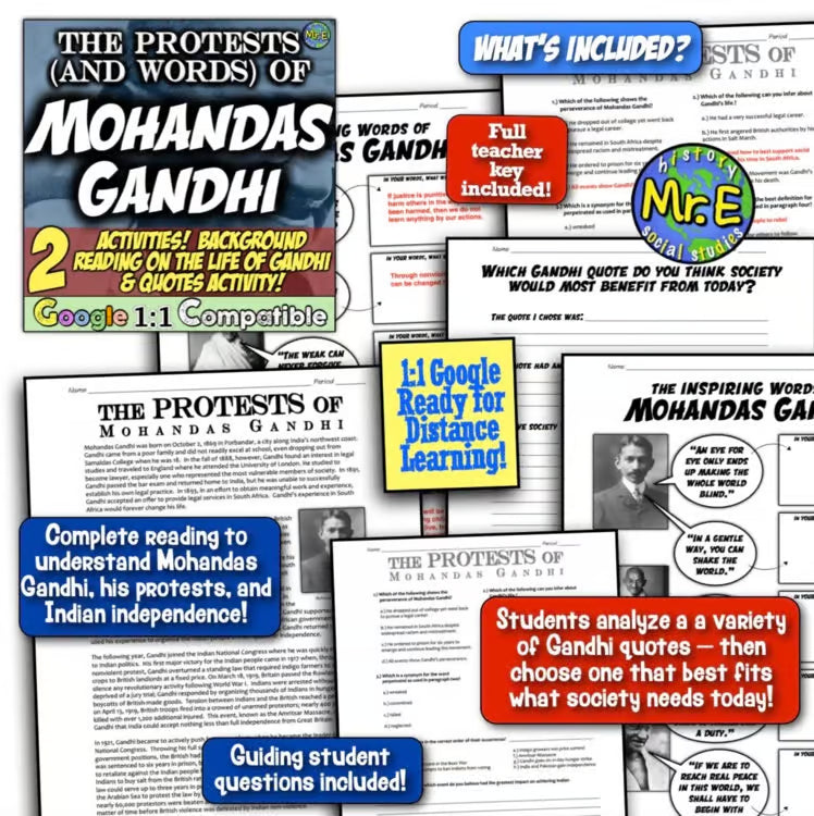 China and India Revolutions Unit: Map Zedong Gandhi Activities Worksheets