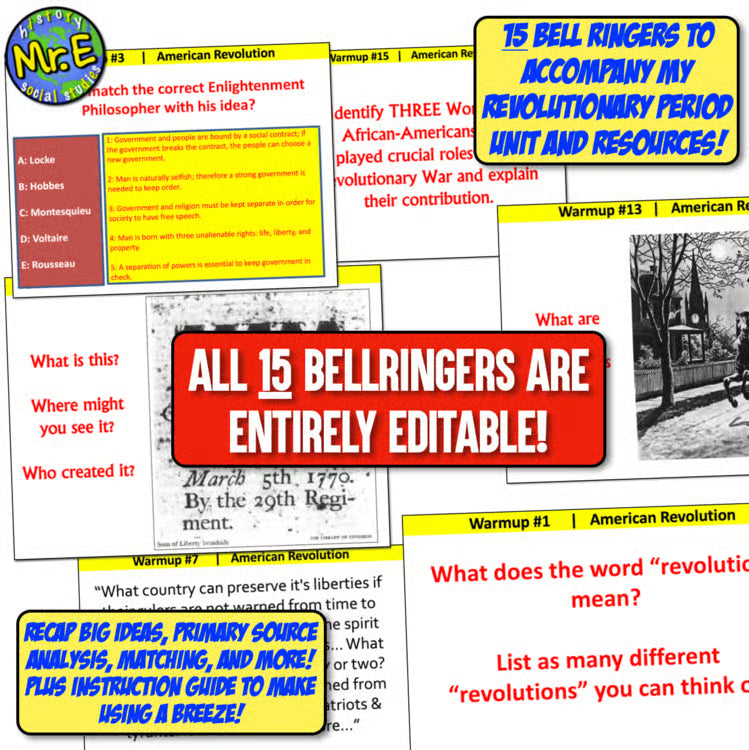 American US History Warmups Bellringers Activities: US History Part 1 Warmups