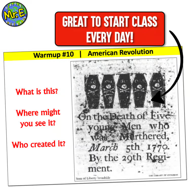 American US History Warmups Bellringers Activities: US History Part 1 Warmups