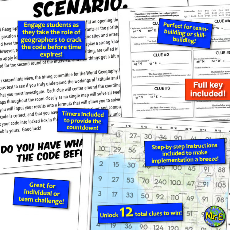 Geography Escape Room Latitude and Longitude Activity Fun Game