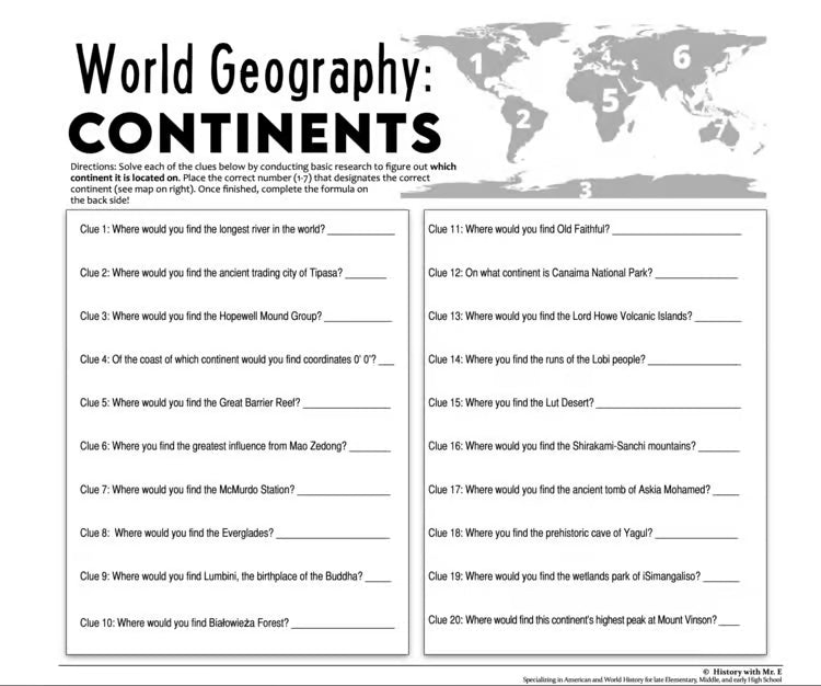 World Geography Escape Room | 20 Clues on Continents, Landmarks, Historic Sites