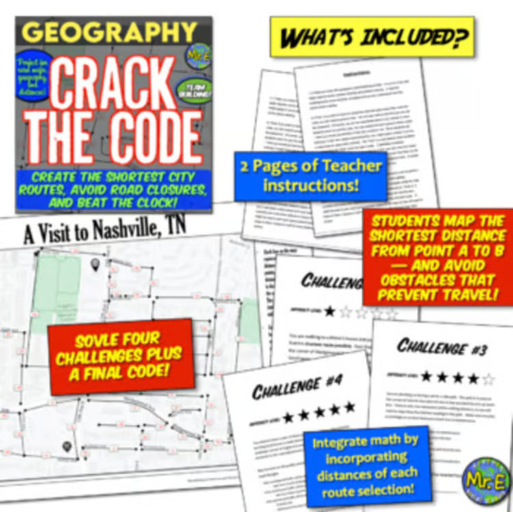Road Maps and Directions Geography Escape Room Activity Game Project