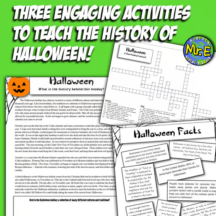History of Halloween Lesson Student Reading Worksheet Crossword Puzzle Activity