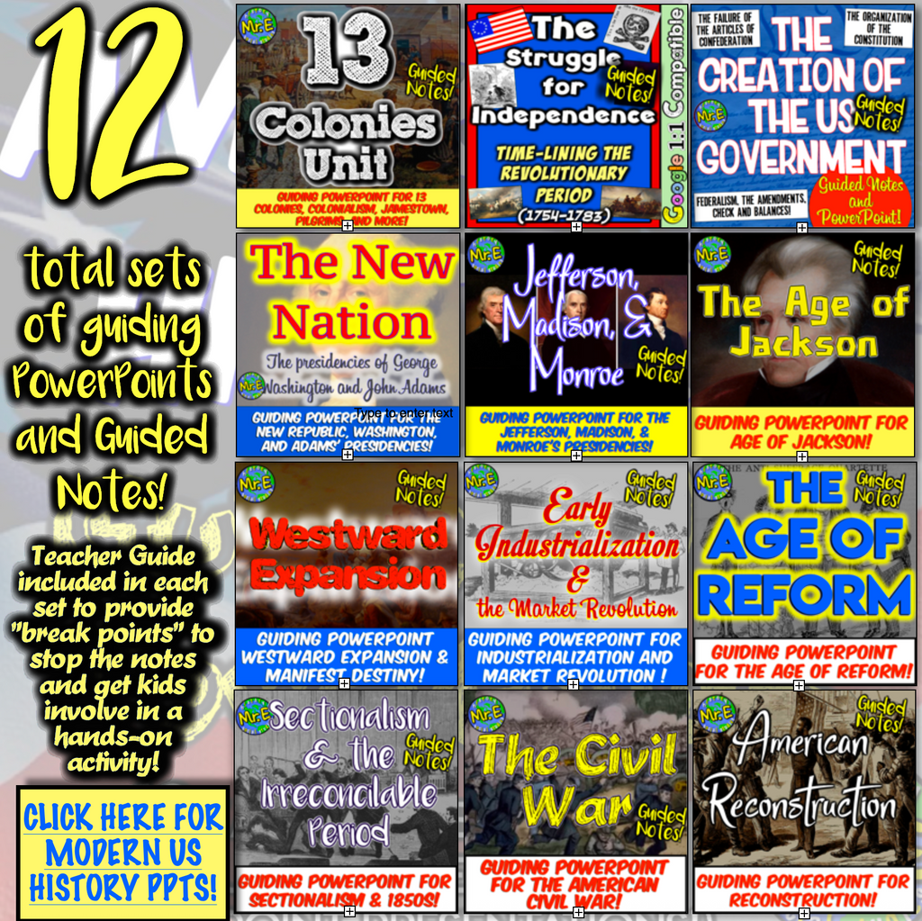 American US History Part 1 Curriculum Notes and PowerPoint Activities Worksheets