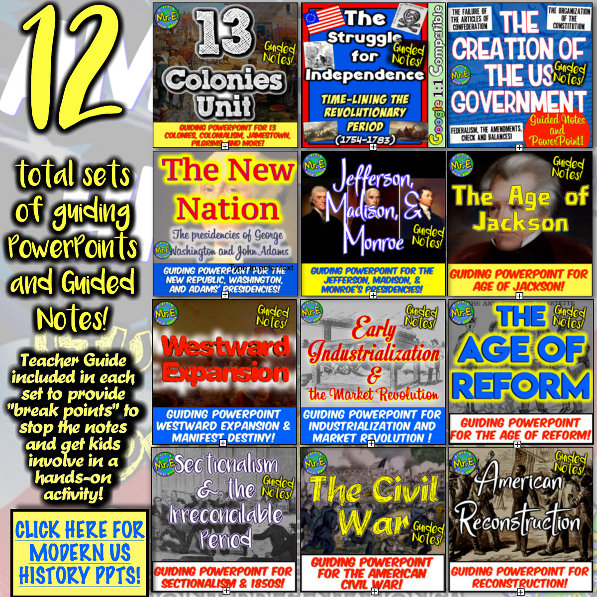 American US History Part 1 Curriculum Notes and PowerPoint Activities Worksheets