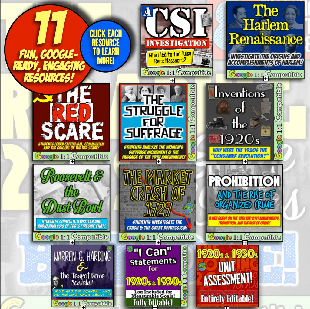 Roaring 20s 1930s Great Depression Unit: Activities Worksheets Projects Stations