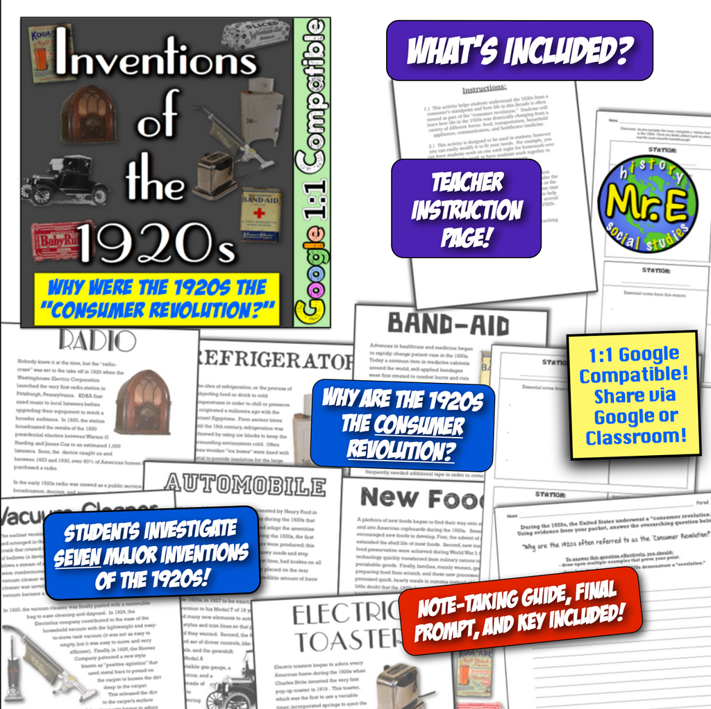 Roaring 20s 1930s Great Depression Unit: Activities Worksheets Projects Stations