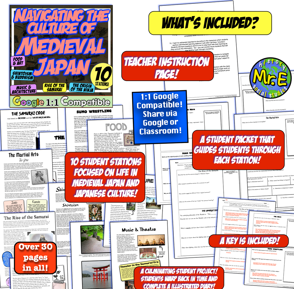 Medieval Feudal Japan Unit: Activities, Worksheets, Feudalism, Samurai, Culture